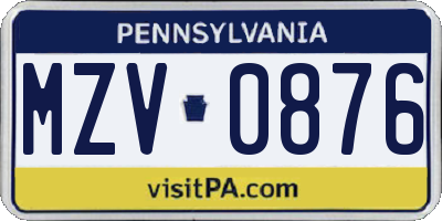 PA license plate MZV0876