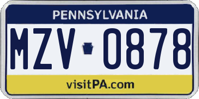 PA license plate MZV0878
