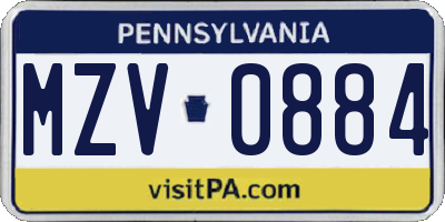 PA license plate MZV0884