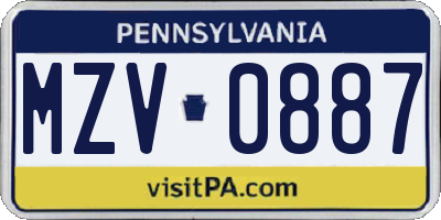 PA license plate MZV0887