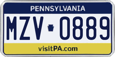 PA license plate MZV0889