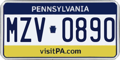 PA license plate MZV0890