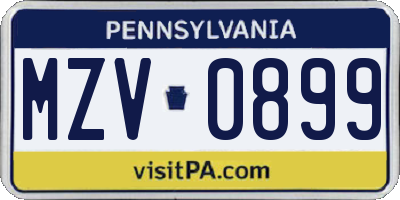PA license plate MZV0899