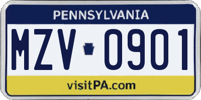 PA license plate MZV0901