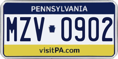 PA license plate MZV0902