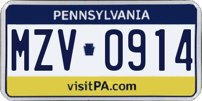 PA license plate MZV0914