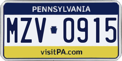 PA license plate MZV0915