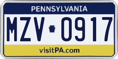 PA license plate MZV0917