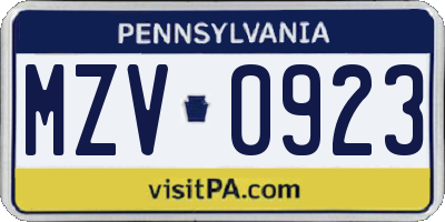 PA license plate MZV0923