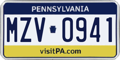 PA license plate MZV0941