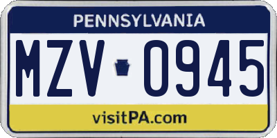 PA license plate MZV0945