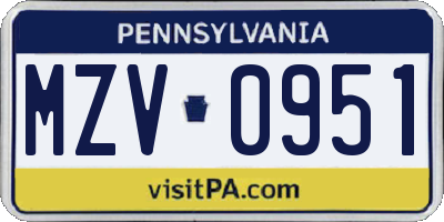 PA license plate MZV0951