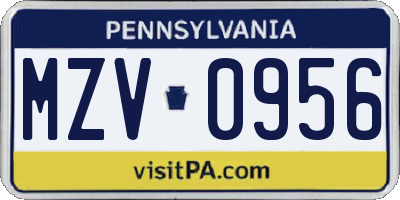 PA license plate MZV0956