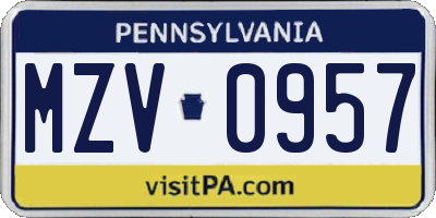 PA license plate MZV0957