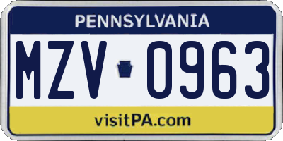 PA license plate MZV0963