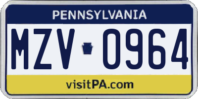 PA license plate MZV0964
