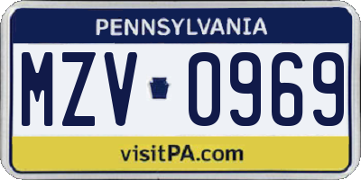 PA license plate MZV0969