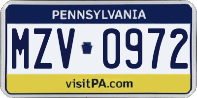 PA license plate MZV0972
