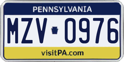 PA license plate MZV0976