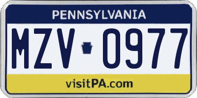 PA license plate MZV0977