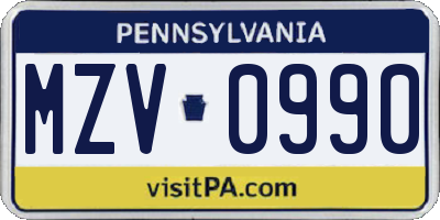 PA license plate MZV0990
