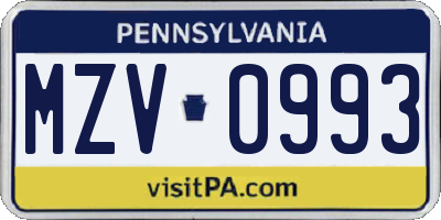 PA license plate MZV0993