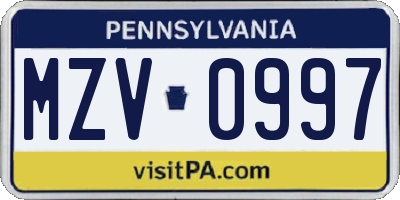 PA license plate MZV0997