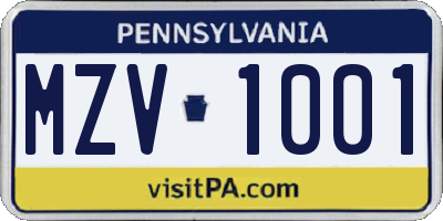 PA license plate MZV1001