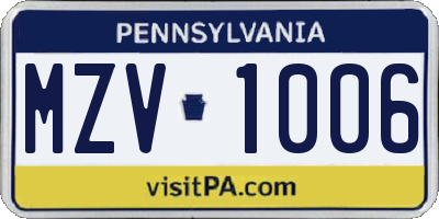 PA license plate MZV1006