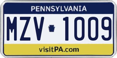 PA license plate MZV1009