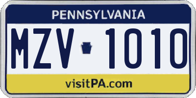 PA license plate MZV1010