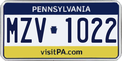 PA license plate MZV1022