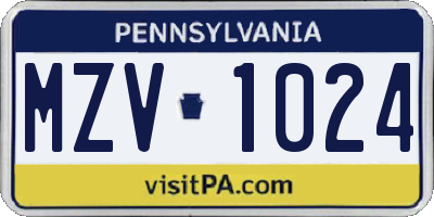 PA license plate MZV1024