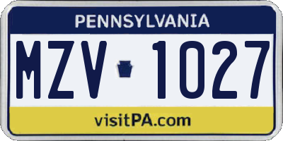 PA license plate MZV1027