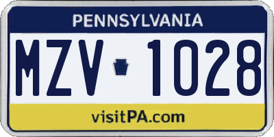 PA license plate MZV1028