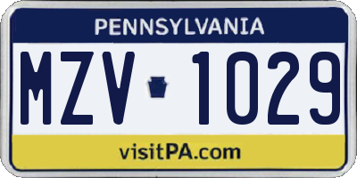 PA license plate MZV1029