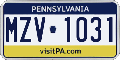 PA license plate MZV1031