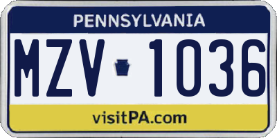 PA license plate MZV1036