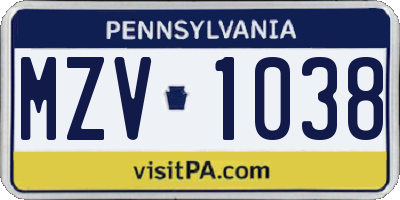 PA license plate MZV1038
