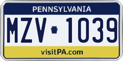 PA license plate MZV1039