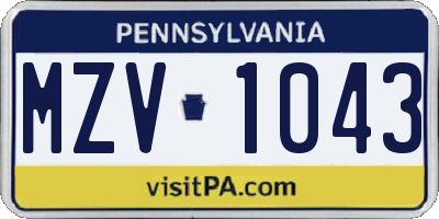 PA license plate MZV1043