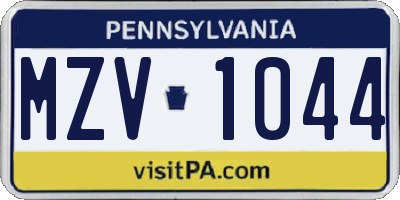 PA license plate MZV1044