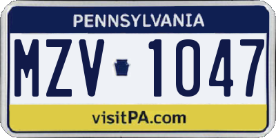PA license plate MZV1047