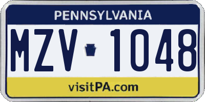 PA license plate MZV1048