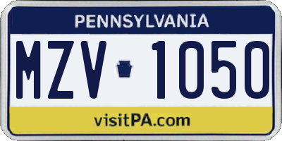 PA license plate MZV1050