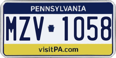 PA license plate MZV1058