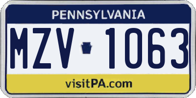 PA license plate MZV1063