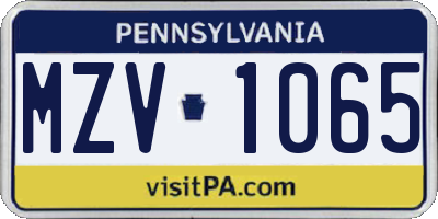 PA license plate MZV1065