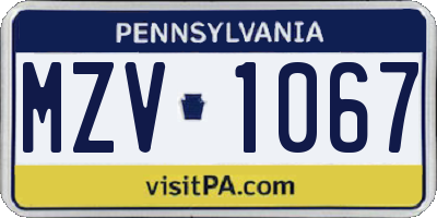 PA license plate MZV1067