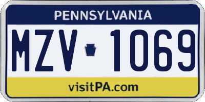 PA license plate MZV1069